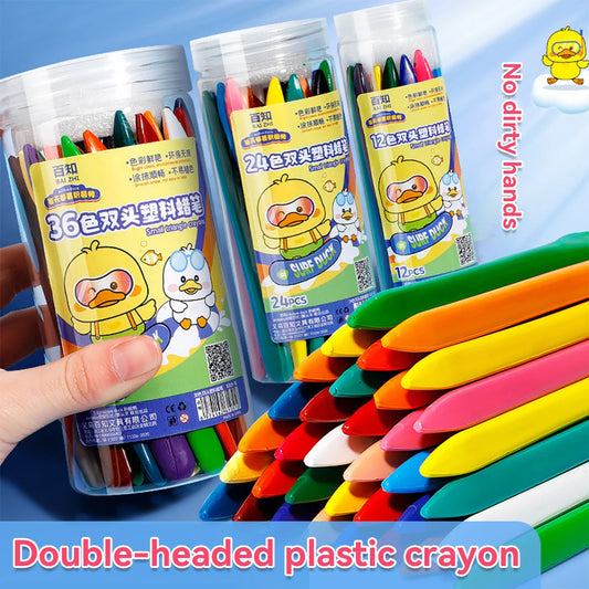 12-36 Color Kawaii Double-headed Triangle Crayon Children's Oil Painting Sticks Safe and Harmless Early Art Educational Supplies - Qoraheyhub