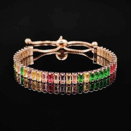 2024 New Arrival Colorful  Rose Gold Silver Color Tennis Bracelet Adjustable for Women Party Gift Jewelry Wholesale S7193