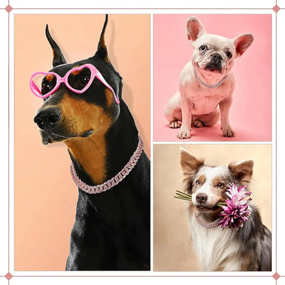 Dog Chain Collar Diamond Cuban Link Necklace Metal Cat Chain Pet Crystal Collar Jewelry Accessories for Dogs Cats