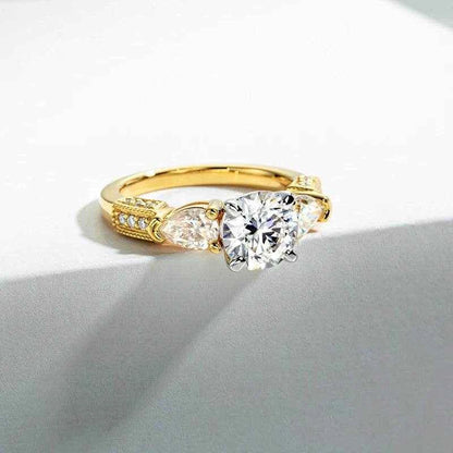 Three Stones 3 Ct All Moissanite Engagement Rings 925 Sterling Silver Plated Lab Created Diamond Wedding Band