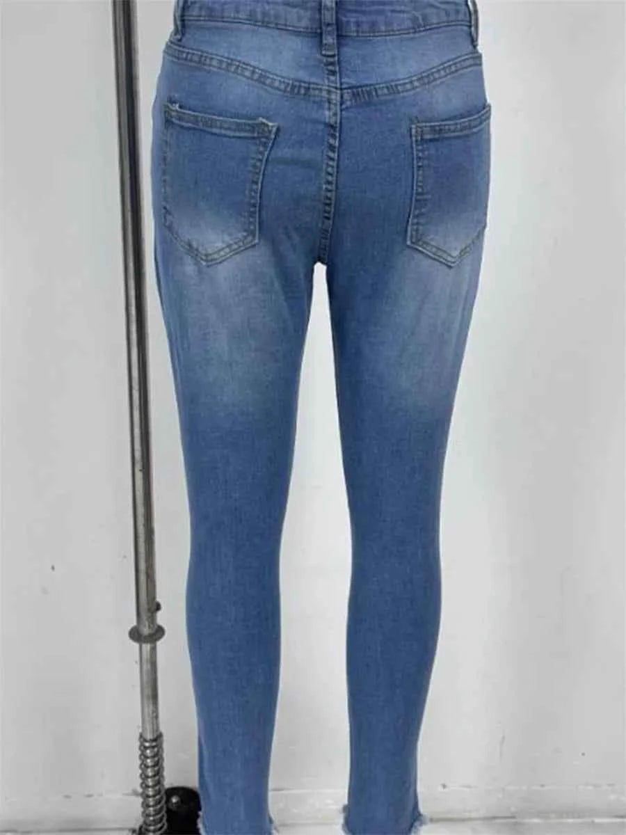 Ladies High Waist Skinny Jeans Stretch Ripped Denim Pants Distressed Cropped Trousers Casual Streetwear Fashion