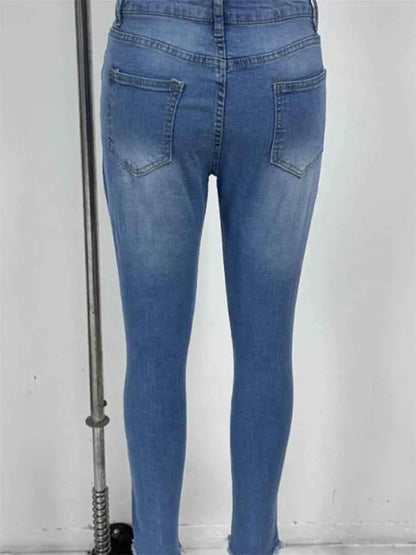 Ladies High Waist Skinny Jeans Stretch Ripped Denim Pants Distressed Cropped Trousers Casual Streetwear Fashion