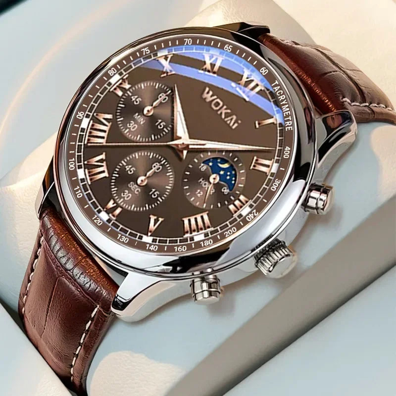 New Business Mens Watches Waterproof Sports Quartz Watch for Men Women Boy Wristwatch Roman Numerals Clock Silver Brown Reloj - Qoraheyhub