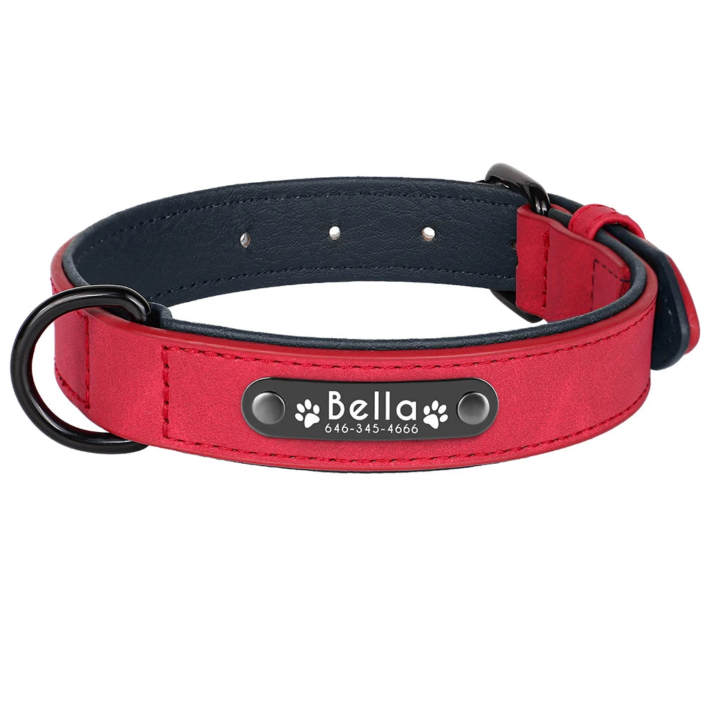 Free Custom Dog Collar Padded PU Leather Dogs Collars Engraved Pet ID Name Necklace Soft for Small Medium Large Dogs Pug Bulldog