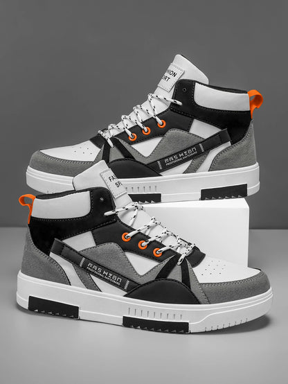 Men's Letter Pattern Contrasting Lace-Up Sports Fabric Dad Shoes Outdoor High-Top Sneakers