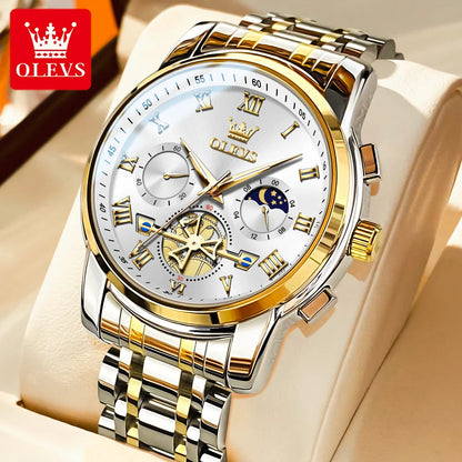 OLEVS Top Brand Men's Watches Classic Roman Scale Dial Luxury Wrist Watch for Men Original Quartz Waterproof Luminous Male Reloj - Qoraheyhub