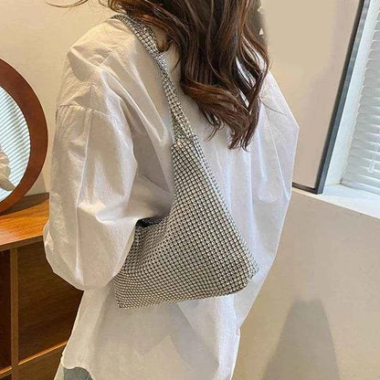 Delicate Shoulder Bag for Rhinestone Bag Clutch Purses Handbag Evening Bag Silver Shiny Underarm Bag for Valentine's Day