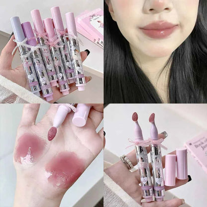 Ballet Girls Mirror Crystal Lip Gloss Makeup Set Water Glass Lip Glaze Waterproof Film Forming Sponge Head Jelly Lip Tint Kit