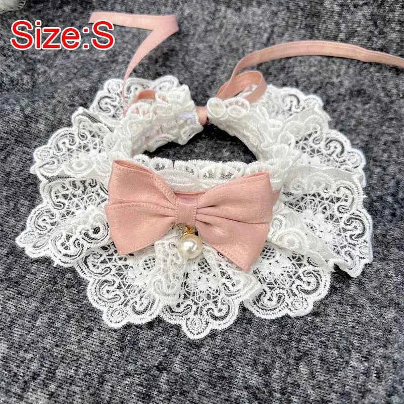 Cute Cat Bow Collar Lace Floral Aesthetic Cats Bowtie Collar Bow Tie Pet Bib for Indoor Cats Kitten and Small Dogs Puppies