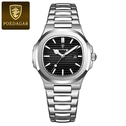 POEDAGAR Luxury Square Watch for Woman Waterproof Luminous Date Ladies Watch Stainless Steel Quartz Women's Watches Female Reloj - Qoraheyhub