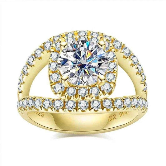 2 Carat D Color All Moissanite 925 Sterling Silver Woman Ring Yellow Color Engagement Wedding Fine Jewelry