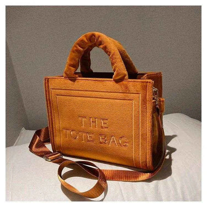 2025 Women's Khaki Velour Tote Bag Original Letter Print Medium Ladies Brand Shopper Handbag Female Square Medium Shoulder Bags
