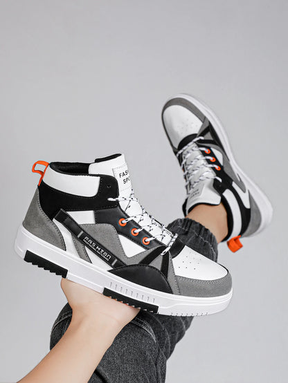 Men's Letter Pattern Contrasting Lace-Up Sports Fabric Dad Shoes Outdoor High-Top Sneakers