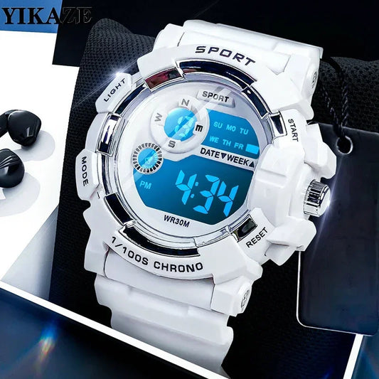 YIKAZE Fashion Sports Watches Men Women Digital Watch Waterproof Luminous Alarm Clock Electronic Wristwatch for Kids Children - Qoraheyhub