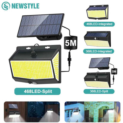 Outdoor 368/468 LED Solar Wall Light Motion Sensor Lights 3 Lighting Modes Solar Powered Garden Lights For Garden Lighting