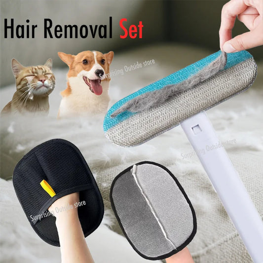 Pet Hair Removal Set Tool Reusable Static Removal Gloves Double-Sided Grooming Gloves Remove Dog Cat Fur Hair for Carpets Sofa - Qoraheyhub