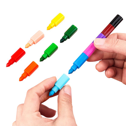 6pcs 12 Colors Building Block Crayons Children Graffiti Pens Drawing Painting Stationery Suit for School Students Gifts for Kids - Qoraheyhub