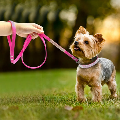 Bling Rhinestone Dog Cat Collars Leather Pet Puppy Kitten Collar Walk Leash Lead For Small Medium Dogs Cats Chihuahua Pug Yorkie