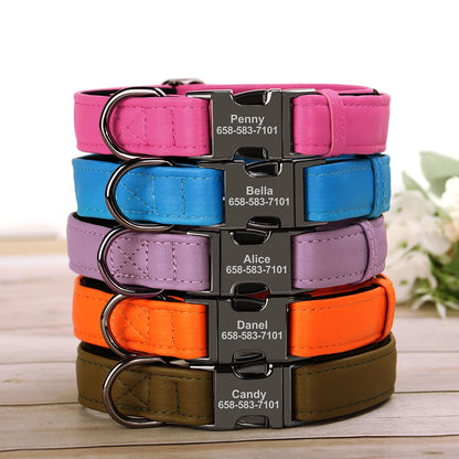 Personalized Dog Collar Custom Dog Name Buckle Collars Soft PU Leather Pet Collars Free Engraved Buckle For Small Medium Dogs
