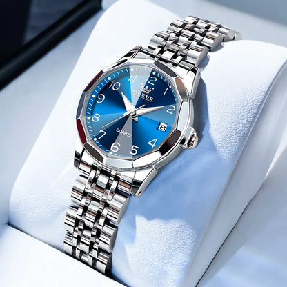 OLEVS Elegant Fashion Women's Watches Luxury Brand Original Quartz Watch for Ladies Waterproof Stainless Steel Luminous Date - Qoraheyhub