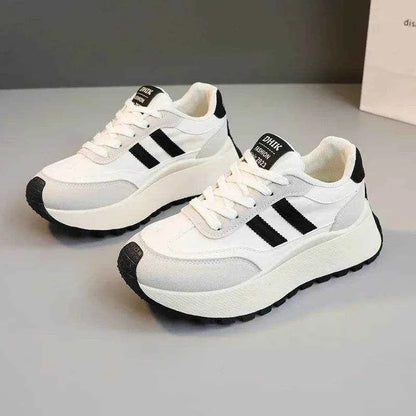 Spring Thick Bottom Women's Shoes 2025 Summer Casual Patchwork Leather Sneakers Casual Vulcanised Shoes Ladies Chaussure Femme