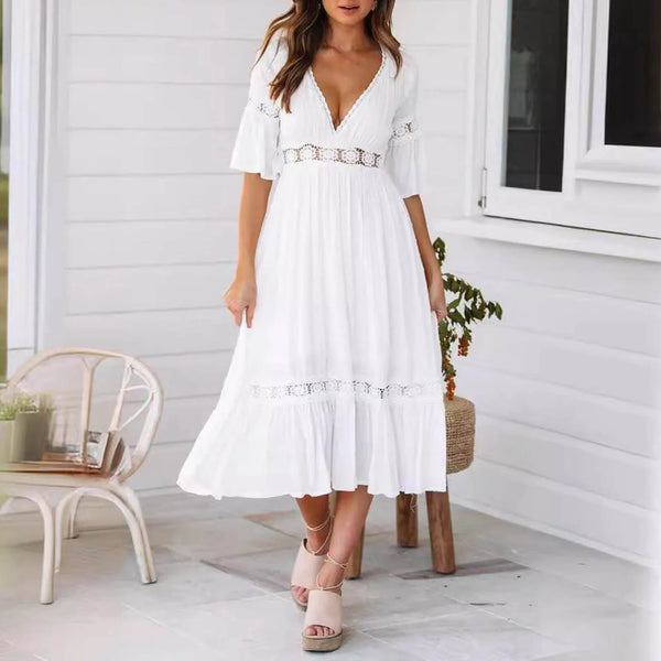 Luxury Women'S Elegant Dress Fashion White Deep V Lace Splicing Summer Comfortable And Cool Dress Wedding Party Outfits Qoraheyhub White / XL / CN White / XL / United States White / L / CN White / XL / CN-White / XL / United States-White / L / CN-White / L / United States-White / M / CN-White / M / United States-White / S / CN-White / S / United States-