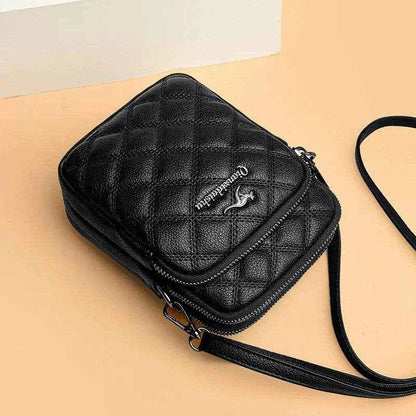 2025 New Three-layer Mobile Phone Bag Women's Single Shoulder Mother's Bag Fashionable Diamond Grid Embroidery Crossbody Handbag