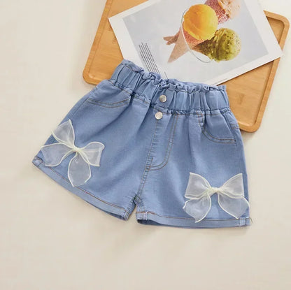 New Summer Kids Short Denim Shorts for Girls Fashion Girl Short Princess Jeans Children Pants Girls Shorts Flower Girls Clothing - Qoraheyhub