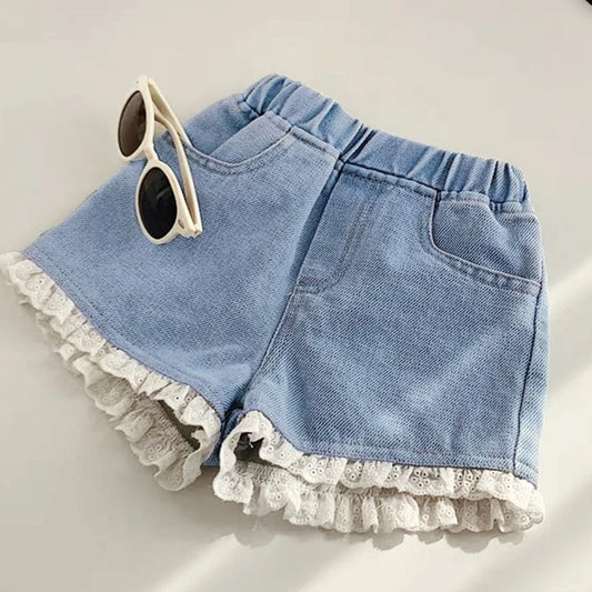 New Summer Kids Short Denim Shorts for Girls Fashion Girl Short Princess Jeans Children Pants Girls Shorts Flower Girls Clothing - Qoraheyhub
