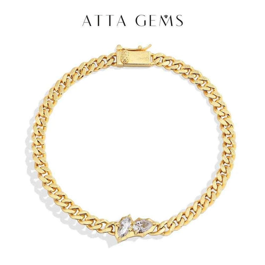 ATTAGEMS 2024 Marquise Pear Excellent Cut 0.9CTW Moissanite Bracelet for Man Women D VVS1 Real S925 Silver Cuba Chain Party Gift