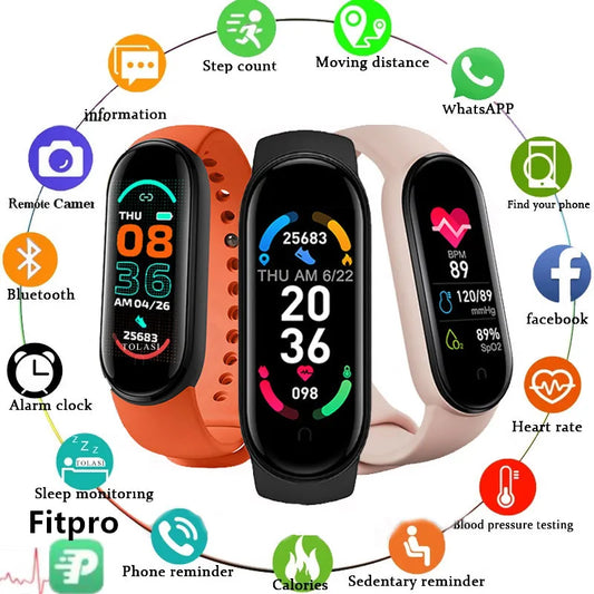 M6 Smart Watch Men Women Fitness Smart Bracelet Sports Band Heart Rate Blood Pressure Monitor Waterproof Multi-function Watches - Qoraheyhub