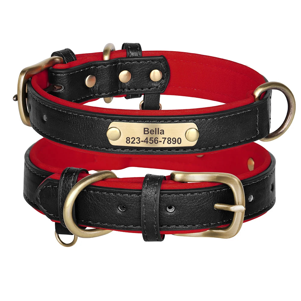Custom ID Name Dog Collar PU Leather Dogs Collars Adjustable Pet Necklace Padded for Small Medium Large Dogs Pug Free Engraving