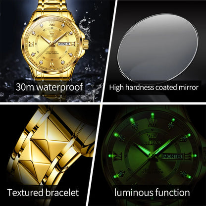 OLEVS High Quality Luxury Watches for Men Stainless Steel Dual Calendar Luminous Waterproof Quartz Fashion Business Man Watch - Qoraheyhub