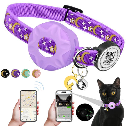 Luminous Airtag cat Collar with Smart Pet ID Tag for Apple Tag, AirTag Holder & Bell for Breakaway Kitten Collar Puppy Cats
