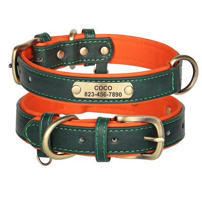 Custom ID Name Dog Collar PU Leather Dogs Collars Adjustable Pet Necklace Padded for Small Medium Large Dogs Pug Free Engraving
