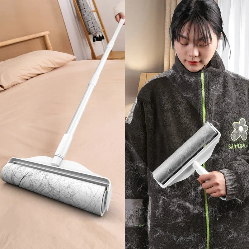 Long Handle Lint Roller Brush Pet Hair Remover Roller Retractable Dust Hair Roller Stick Tearable Clothes Bed Hair Removal Brush - Qoraheyhub
