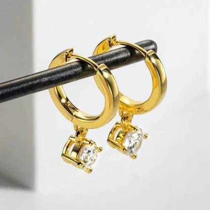 0.5 Carat Round Moissanite Yellow Gold S925 Silver Earrings Women Engagement Gift
