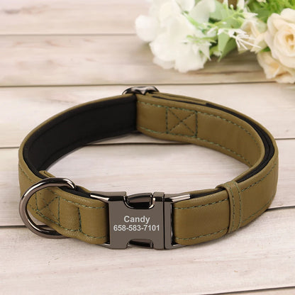 Personalized Dog Collar Custom Dog Name Buckle Collars Soft PU Leather Pet Collars Free Engraved Buckle For Small Medium Dogs