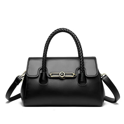 Retro High Quality Oil Leather Women Top-handle Shoulder Bags Vintage Casual Totes Latest Trendy Lock Designer Handbag Small