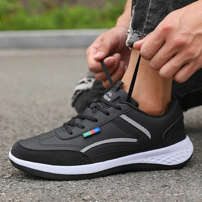 New Lightweight Men Casual pu Leather Sneakers Outdoor Men Walking Shoe 2025 Soft Bottom Non Slip Lace up Durable Shoes for Mens