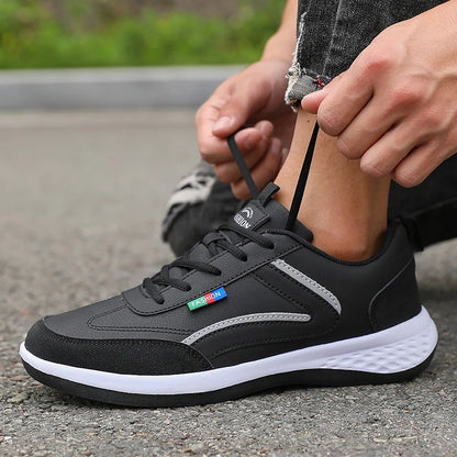 New Lightweight Men Casual pu Leather Sneakers Outdoor Men Walking Shoe 2025 Soft Bottom Non Slip Lace up Durable Shoes for Mens