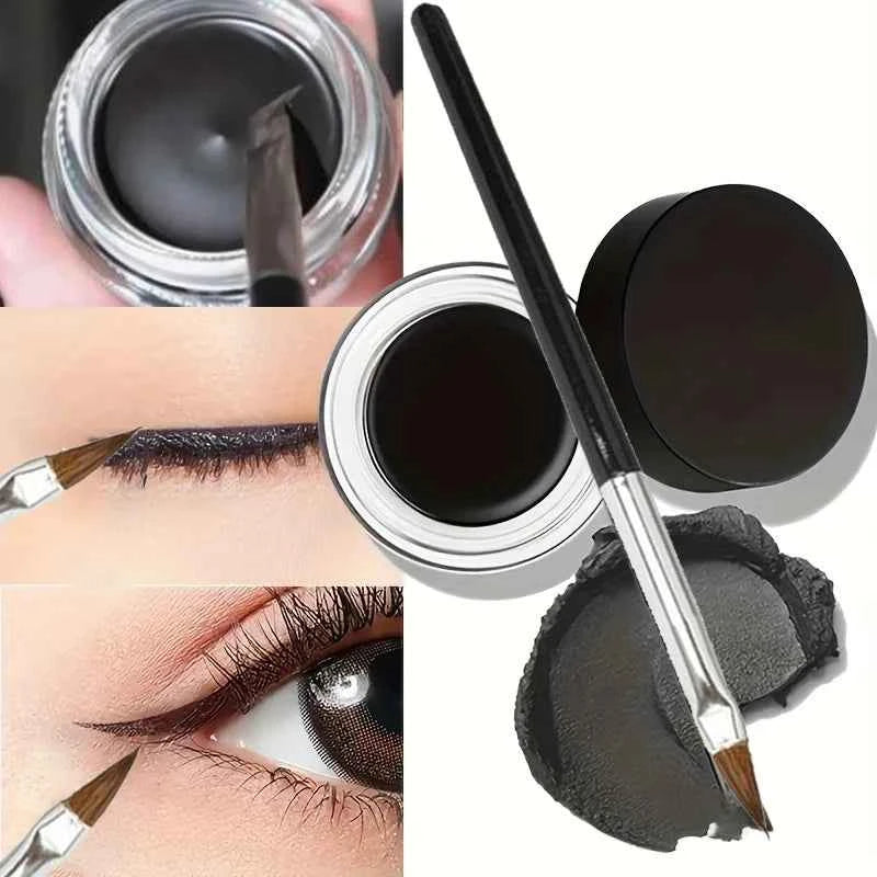 Black Eyeliner Cream Waterproof Beauty Cosmetics Long Lasting Eyeliner Gel Eyeshadow Makeup Tool With Brush Set Matte Eye Liner