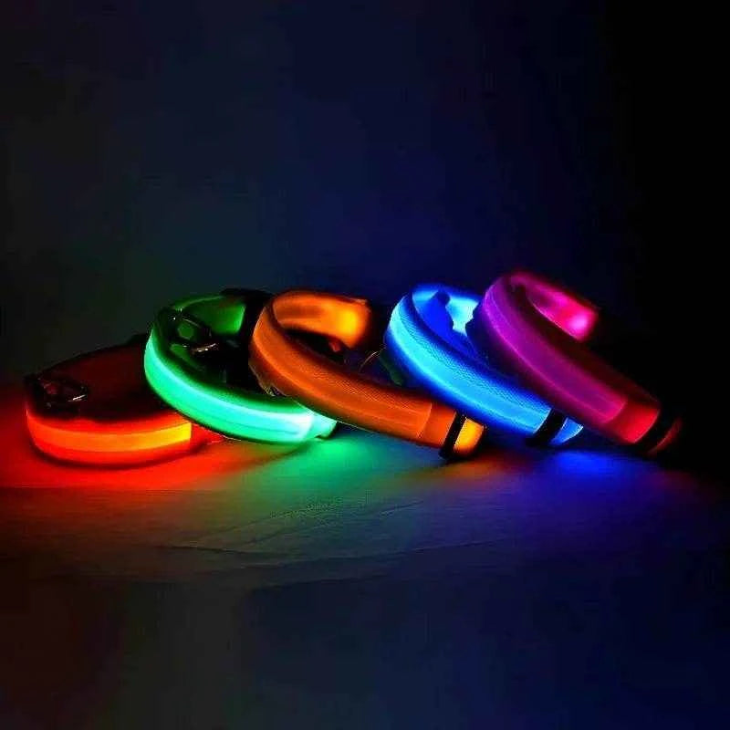 Dog Collar Nylon LED Night Safety Flashing Glow In The Dark Pet Dog Leash pet Dogs Luminous Fluorescent  dog accessories collar