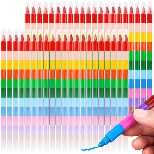 6pcs 12 Colors Building Block Crayons Children Graffiti Pens Drawing Painting Stationery Suit for School Students Gifts for Kids - Qoraheyhub