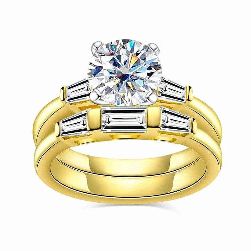 2 Carat All Moissanite Women 925 Sterling Silver Wedding Yellow Color Ring Sets Engagement  Jewelry