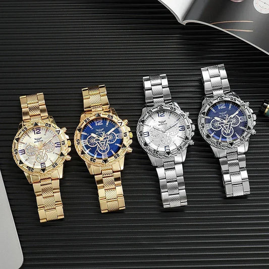 Luxury Business Men's Watch Stainless Steel Strap Blue-Light Glass Men Quartz Watches Big Dial Casual Wristwatch for man gifts - Qoraheyhub