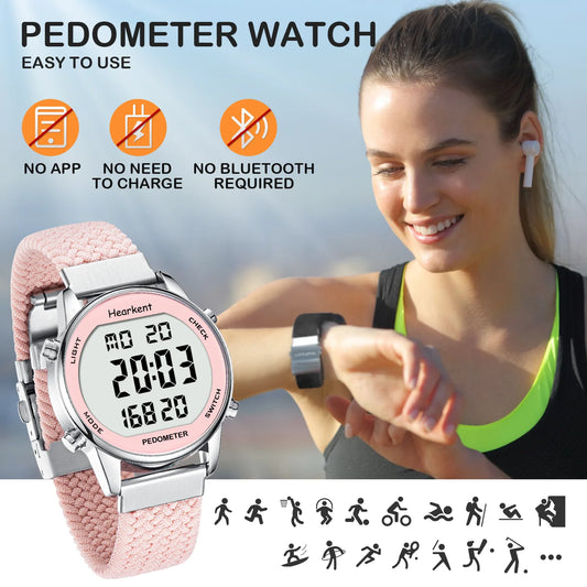 Hearkent Pedometer Sport Watches Step Counter Watch Women Digital Watches Calories Mile Stopwatch Countdown for Walking Tracker - Qoraheyhub