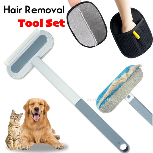 Pet Hair Removal Set Tool Reusable Static Removal Gloves Double-Sided Grooming Gloves Remove Dog Cat Hair Carpets Sofa Cleaner - Qoraheyhub