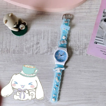 3D Pattern Children Wrist Watch Sanrio Hello Kitty Cinnamoroll Waterproof Watch Kuromi Cartoon Christmas Watchband Kids Gift - Qoraheyhub