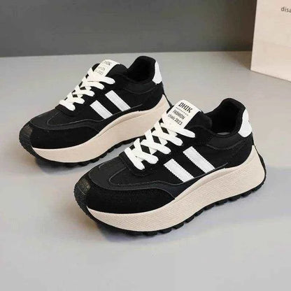 Spring Thick Bottom Women's Shoes 2025 Summer Casual Patchwork Leather Sneakers Casual Vulcanised Shoes Ladies Chaussure Femme